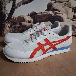 ASICS Tiger Runner Mens White Red Blue Retro Sneakers 1191A207 Sz 12